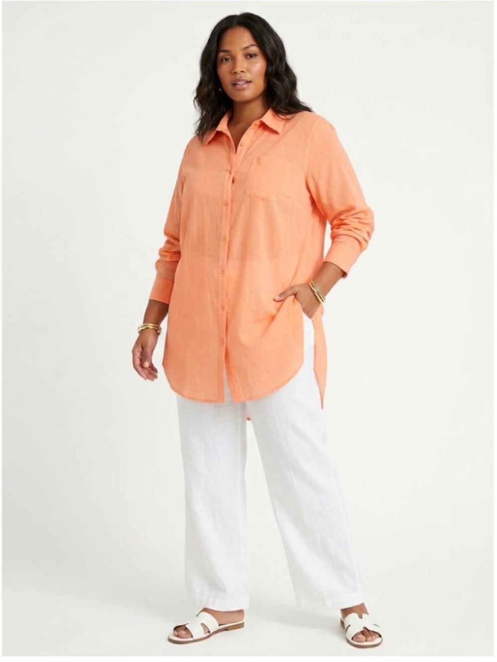 True Destinations Resort Wear 100% Cotton Button Front Tunic Peach Size XL NWT